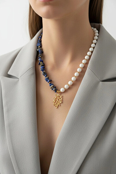 Noorella Scarf Handmade Asymmetrical Natural Stone and Beaded Necklace - Blue...