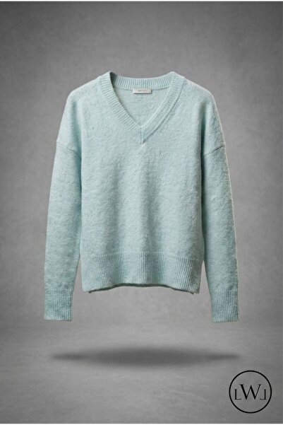 LWL سترة نسائية محبوكة ذات ملمس ناعم وقصة مريحة وياقة على شكل حرف V بلون أخضر...