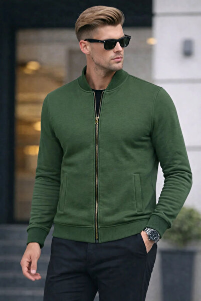 COMBİNE MİCHAİL Men's Full Zip Casual Khaki Sweatshirt