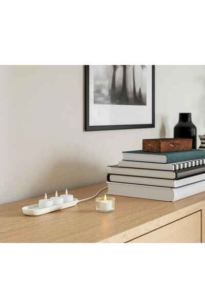 TEZPAZAR Skatgas 4 Adet Led'li Tealight Mum + Şarj Tepsili Dekoratif Şarj Edi...