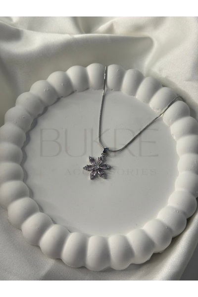 Paslanmaz Çelik Silver Zirkon Taşlı Pembe Lotus Çiçek Kolye