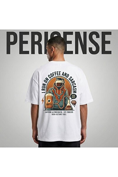 PERISENSE تي شيرت للجنسين I Run On Coffee And Sarcasm مطبوع من القطن الممشط ا...