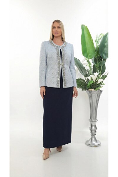 MİSS DİAMOND Elegant navy blue three-piece set with exquisite stone embellish...