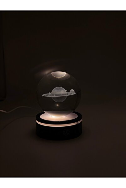 GIFT Satürn Gezegen Tasarımlı Renk Değiştiren USB’li Dönen Cam Küre