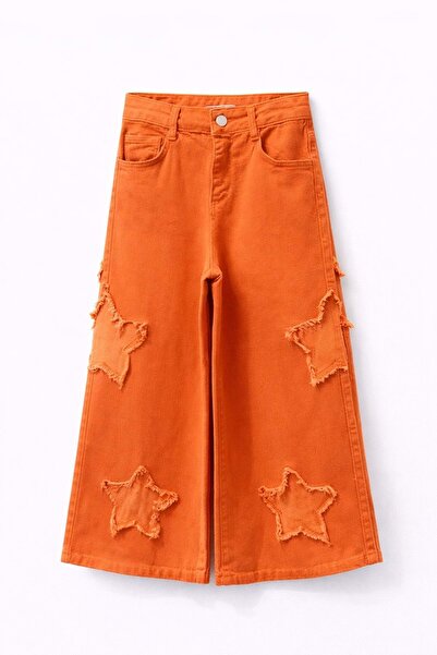 Lolliboomkids بنطلون جينز بناتي بتفاصيل نجمة باللون البرتقالي - برتقالي - 10 ...