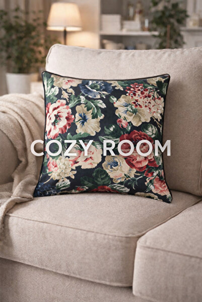 IKEA COZY ROOM - LEIKNY kırlent kılıfı, siyah-çok renkli, 50x50 cm (İçi dahil...