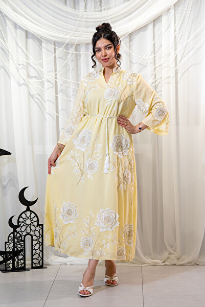 Hasnaa Abaya Ramadan jalabiya with white rose embroidery