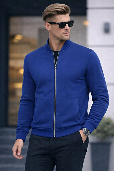 COMBİNE MİCHAİL Erkek Tam Fermuarlı Salaş Mavi Sweatshirt