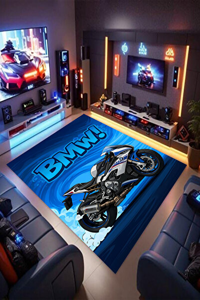 Reyhani BMW S1000RR-Kaymaz Taban Makinede Yıkanabilir Çocuk Gamıng Halısı Yat...
