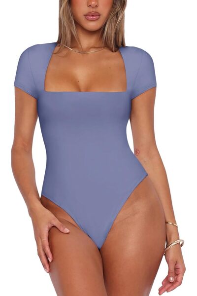 REORIA Womens Sexy Square Neck Double Lined Shirt Stretchy Basic Short Sleeve...