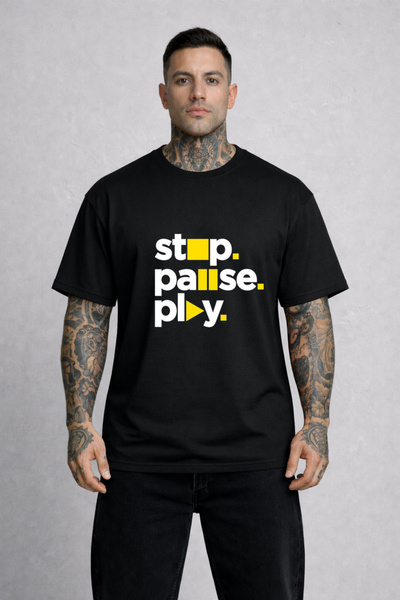 LORVEX T-Shirt Oversized Unisex 100% Cotton Comfortable Fit Stop Pause Printed