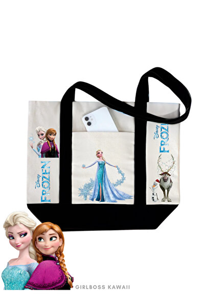 Girlboss Kawaii حقيبة قماشية كبيرة من فروزن كارلر فايند مع جيوب وشخصيات إلسا ...