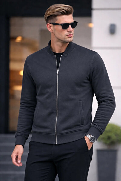 COMBİNE MİCHAİL Hanorac casual pentru bărbați, cu fermoar complet, afumat, tr...