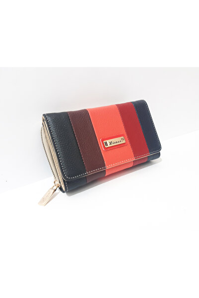 renkli çiçekler Women's Wallet 17X10X5 cm Stripe Pattern Leather Women's Wallet