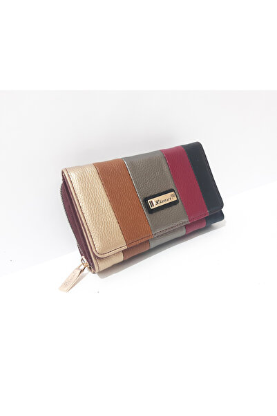 LİONER Women's Wallet 17X10X5 cm Stripe Pattern Leather Women's Wallet
