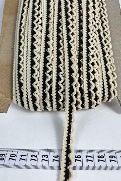 Hobigram Krem Siyah Zincirli Şerit 1 cm En – Kenar Süsü, Dekoratif Şerit ve E...