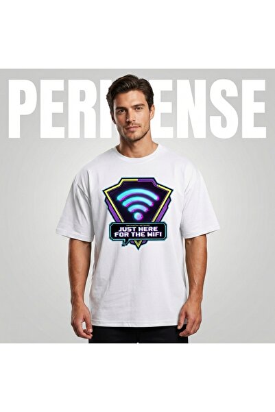 YRN COLLECTION Unisex Just Here for the Wifi Printed Premium Combed Cotton Ov...