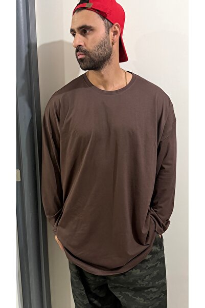 Bas Body FitnessWear Kahverengi Büyük Battal Beden Suprem Kumaş Uzun Kol Yumu...