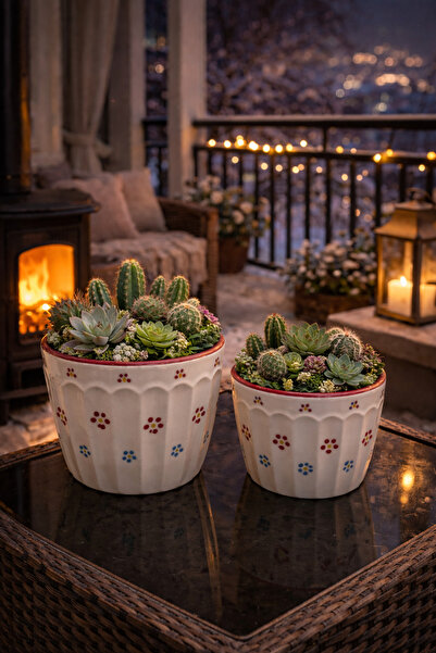 Evim Sepette Lotus Dekoratif Saksı 2'li (10x11 ve 7x9 )