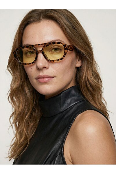 funeyes Vehla Leopar Desen Sarı Renk Trend Gözlük Güneş Gözlüğü Renkli Cam Ye...