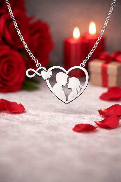 KAR DİAMOND 925 Ayar Gümüş Kalpli Sonsuzluk Çift Kolyesi 14 Şubat Sevgililer ...