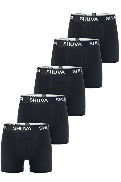 SHUVA Erkek 5'li Paket Boxer Pamuklu Likralı Esnek Rahat Kesim - Siyah Set