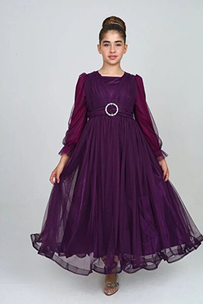 JOGCO Kız Çocuk Uzun Boydan Beyaz Tesettür Abiye Elbise