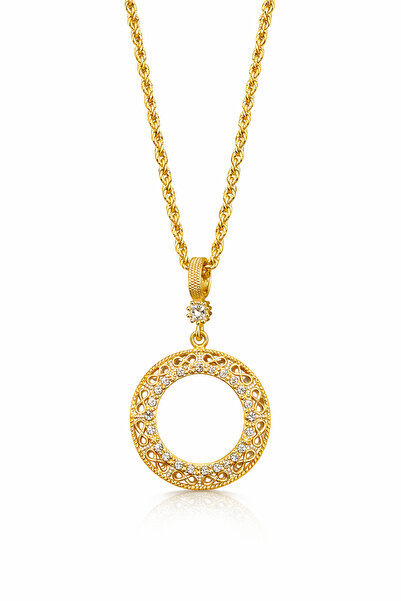 Vipfoni Altın Kaplama Zirkon Taşlı Çeyrek Uyumlu Çerçeve Kolye M-7