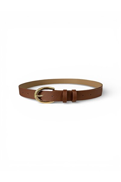 stravis Tan Belt with Gold Oval Buckle