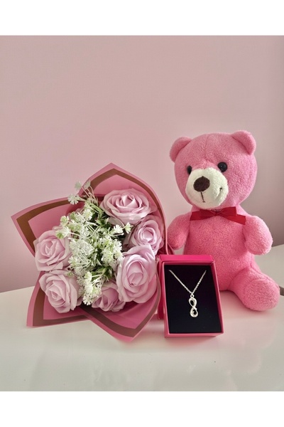 elovya Sevgililer Günü Özel Hediyelik Set – Pembe Ayıcık, Yapay Gül Buketi ve...