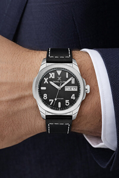 Daniel Klein Erkek Kol Saati – Siyah Deri Kordon – Gün & Tarih Göstergeli – Ş...