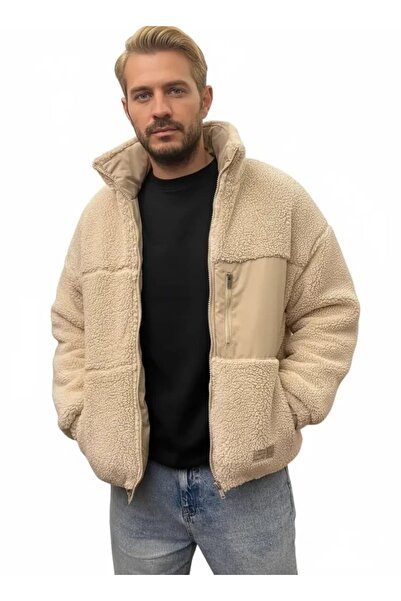 CANMODA سترة بومبر من القطيفة مبطنة باللون البيج من ريسين