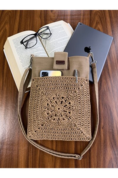 AKSESUARSEPETİ Handmade, with Pockets, Adjustable Strap, Paper String, Book B...