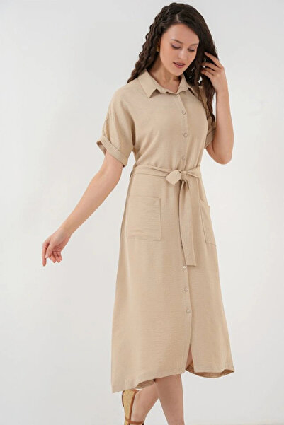 nedo7    Short Sleeve Dress 2214 - Beige