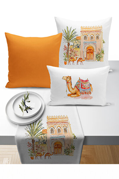 Bertille Home Ramazan Bohem Series 3-Piece Throw Pillow + 1 Runner Set Digita...