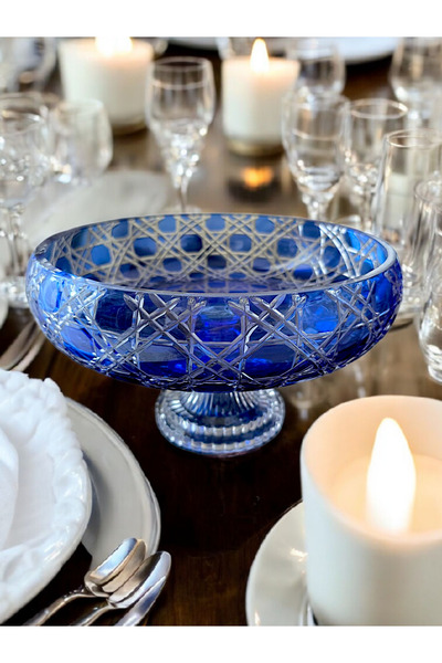 Glowvera 28 cm Diameter Cut Crystal Footed Bowl/Salad Bowl - Presentation Bow...