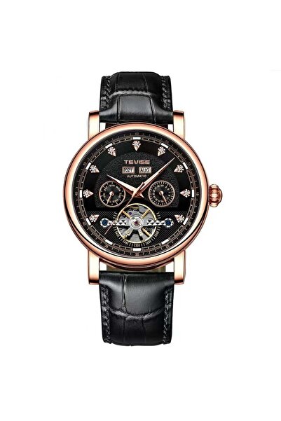 Tevise Men's Watch Black Elegant Skeleton Business Mechanical Automatic