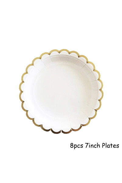 Choice13 8pcs 7in Round White Disposable Tableware Set Party Gold Paper Plate...