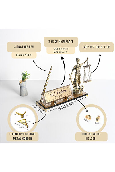 shop Bronz Cam Kalemli Masaüstü İsimlik - El Boyaması Themis Adalet Heykeli -...