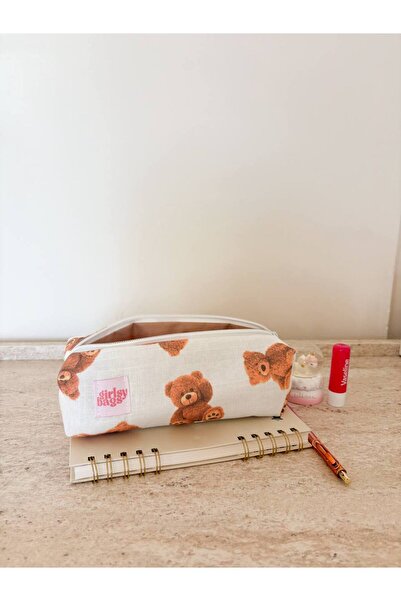 girlsybags Teddy Bear Patterned Single Pen Holder Washable Zippered School Te...
