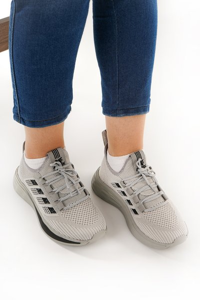 Babetty Unisex Orthopedic Light Sole Striped Detail Lace-Up Knitwear Casual Sports Shoes Breathable