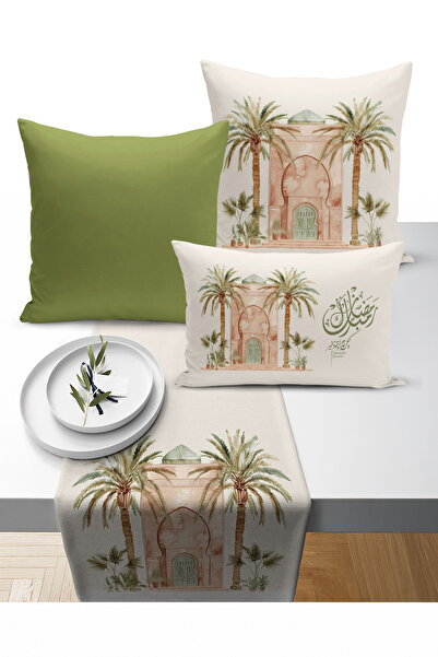 Bertille Home Ramazan Bohem Series 3-Piece Throw Pillow + 1 Runner Set Digita...