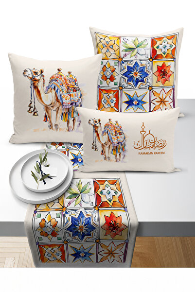 Bertille Home Ramazan Bohem Series 3-Piece Throw Pillow + 1 Runner Set Digita...