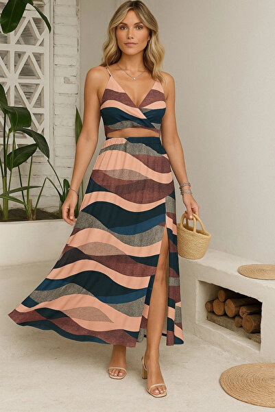 nedo7 Women's Sleeveless Strap Crop Double Single Jersey Suit