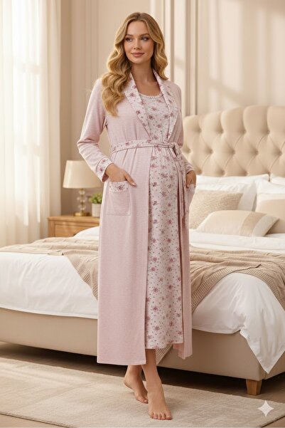 Lohusa Dünyasi Kadın Çiçekli Büyük Beden Lohusa Hamile Gecelik Sabahlık Takım...