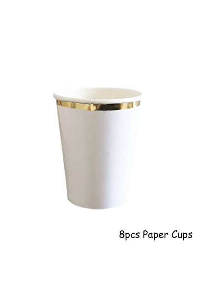 Choice3 8pcs Cup White Disposable Tableware Set Party Gold Paper Plate Weddin...