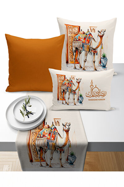 Bertille Home Ramazan Bohem Series 3-Piece Throw Pillow + 1 Runner Set Digita...