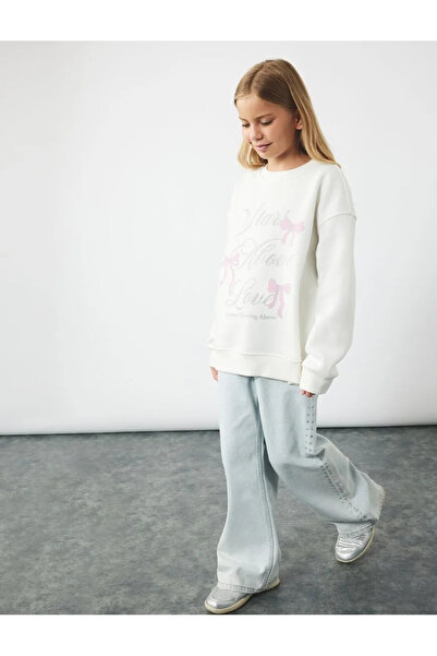 Koton Kids Girl's Fleece-Lined Long Sleeve Crew Neck Sweatshirt Cotton Sweats...