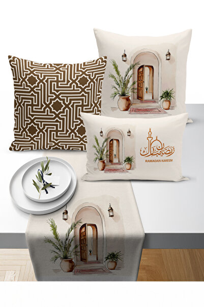 Bertille Home Ramazan Bohem Series 3-Piece Throw Pillow + 1 Runner Set Digita...