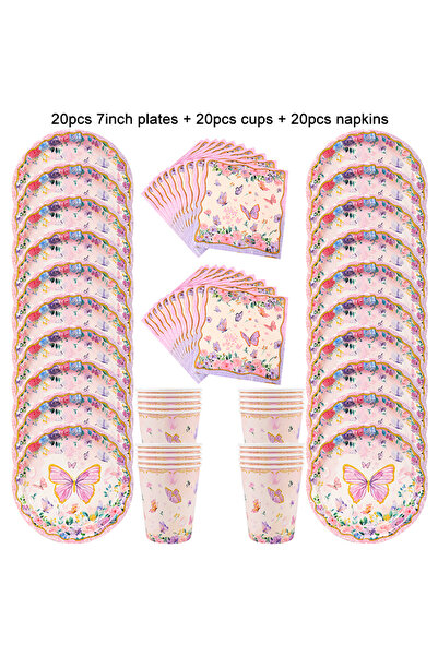 Choice 60pcs set Butterfly Disposable Tableware Set Paper Plate Cup Napkins P...